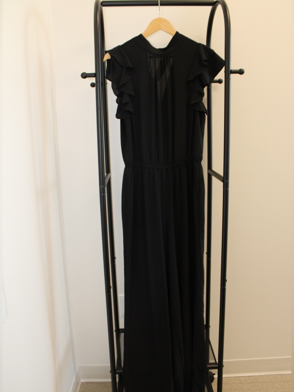 STATE Black Maxi Dress with Ruffle Cap Sleeves